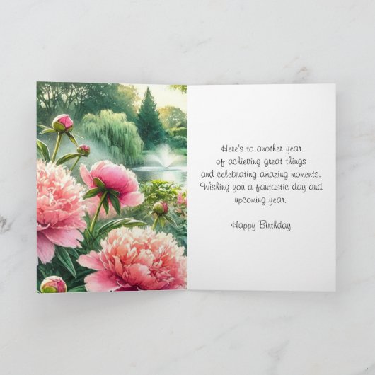 Roze pioenen in het Happy Birthday Wenskaart Kaart (Binnen)