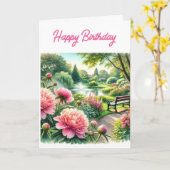 Roze pioenen in het Happy Birthday Wenskaart Kaart (Gele Bloem)