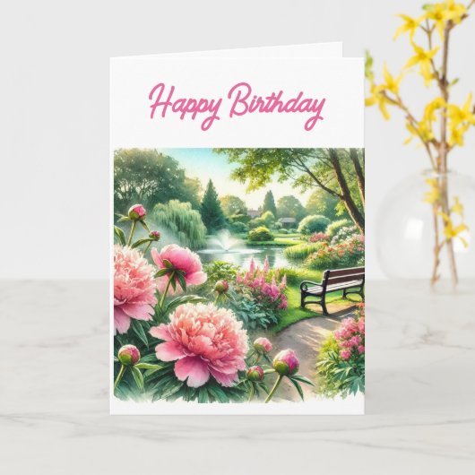 Roze pioenen in het Happy Birthday Wenskaart Kaart (Gele Bloem)