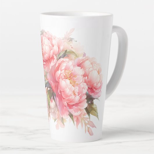 Roze Pioenen Latte Mok (Rechterhoek)