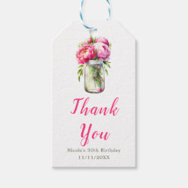 Roze Pioenen Mason Jar Verjaardag Cadeaulabel