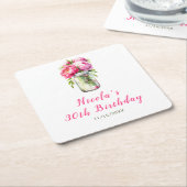 Roze Pioenen Mason Jar Verjaardag Kartonnen Onderzetters (Schuin)