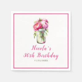 Roze Pioenen Mason Jar Verjaardag Servet