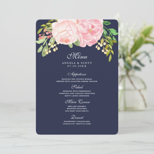  Roze Pioenen Menu Kaarten (5x7) (Staand voorkant)