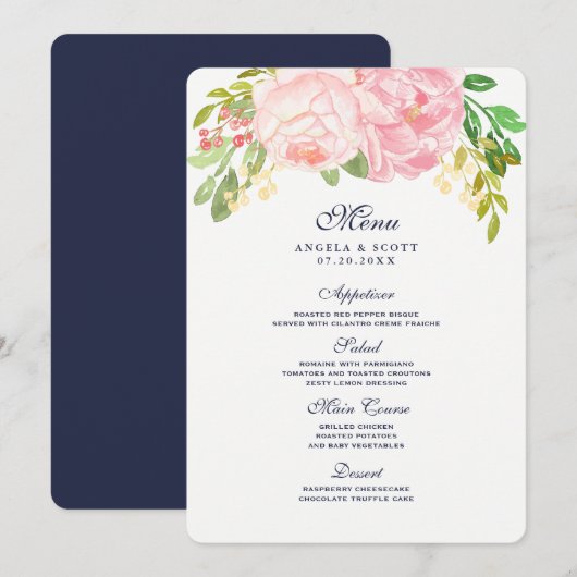 Roze Pioenen Menu Kaarten (5x7) (Voorkant / Achterkant)