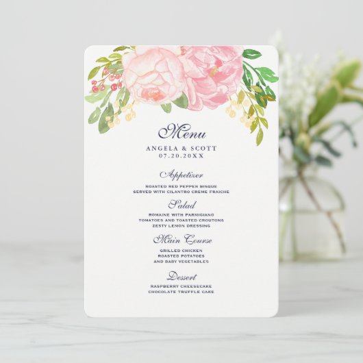  Roze Pioenen Menu Kaarten (5x7) (Staand voorkant)