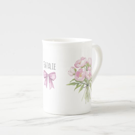 Roze pioenen met boog Fijn Porselein Kop (Voorkant rechts)