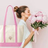 Roze pioenen met Bow Coquette Contrast Trim Tote Bag