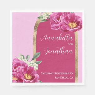  Roze Pioenen met Goud op Roze Bruiloft Servet