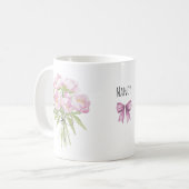 Roze pioenen met strik keramiek koffiemok (Voorkant links)