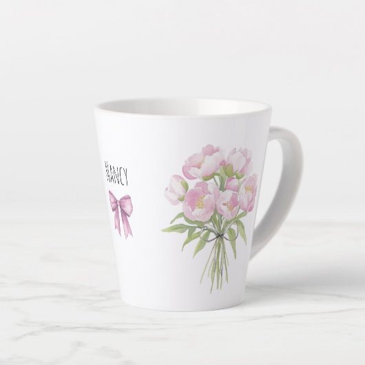 Roze pioenen met strik keramiek latte mok (Rechterhoek)