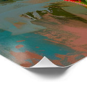 Roze Pioenen op Blauwe Verf Perfect Poster (Hoek)