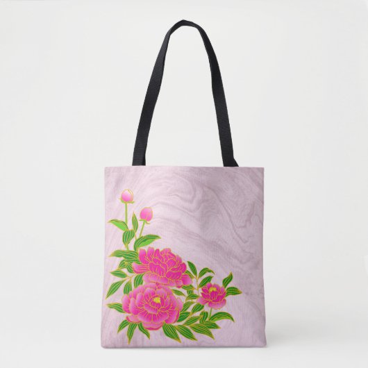 Roze Pioenen op Bleke Roze Achtergrond Tote Bag (Voorkant)
