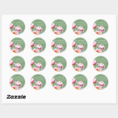  roze pioenen op groene bruiloft ronde sticker (Vel)