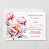  roze pioenen op witte bruiloft kaart (Voorkant)