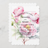  roze pioenen op witte bruiloft kaart (Voorkant / Achterkant)