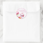  roze pioenen op witte bruiloft ronde sticker (Tas)