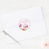  roze pioenen op witte bruiloft ronde sticker (Envelop)