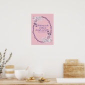 Roze pioenen Paarse geometrische frame bruiloft we Poster (Keuken)