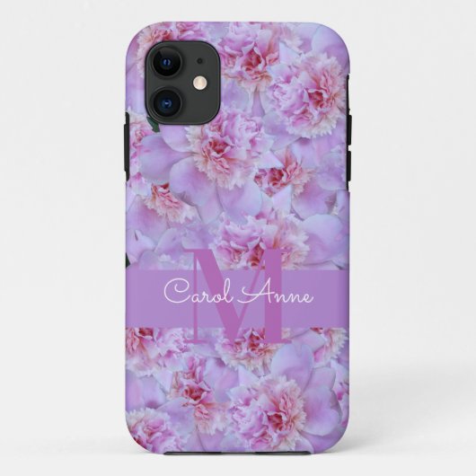Roze Pioenen Paarse Monogram Bloemen Case-Mate iPhone Case (Achterkant)