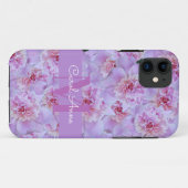 Roze Pioenen Paarse Monogram Bloemen Case-Mate iPhone Case (Achterkant (horizontaal))