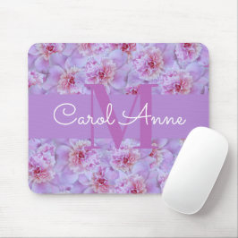 Roze Pioenen Paarse Monogram Bloemen Muismat
