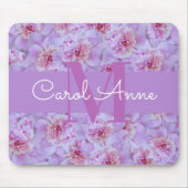 Roze Pioenen Paarse Monogram Bloemen Muismat (Voorkant)