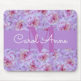 Roze Pioenen Paarse Monogram Bloemen Muismat