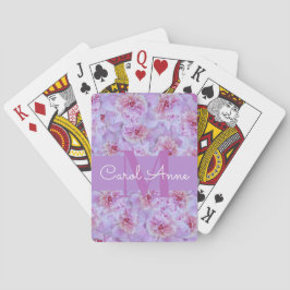 Roze Pioenen Paarse Monogram Bloemen Pokerkaarten