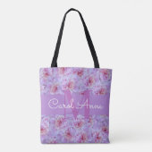 Roze Pioenen Paarse Monogram Bloemen Tote Bag (Achterkant)