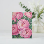 Roze pioenen Pastel Bloem Bloemen Briefkaart (Staand voorkant)