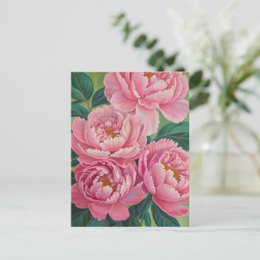 Roze pioenen Pastel Bloem Bloemen Briefkaart (Staand voorkant)
