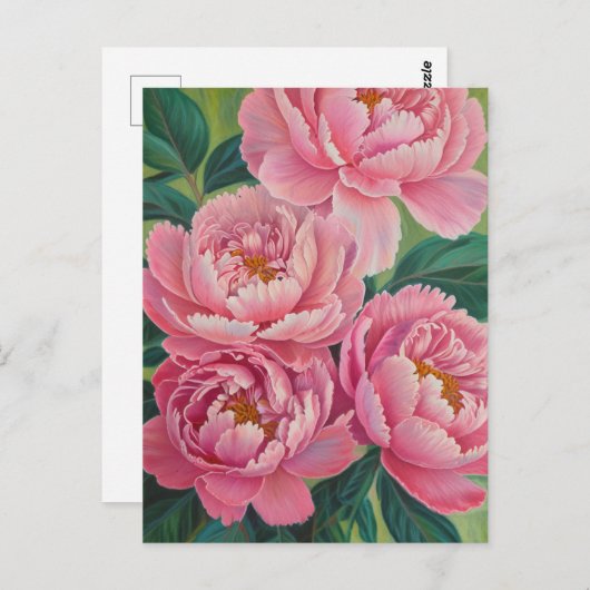 Roze pioenen Pastel Bloem Bloemen Briefkaart (Voorkant / Achterkant)