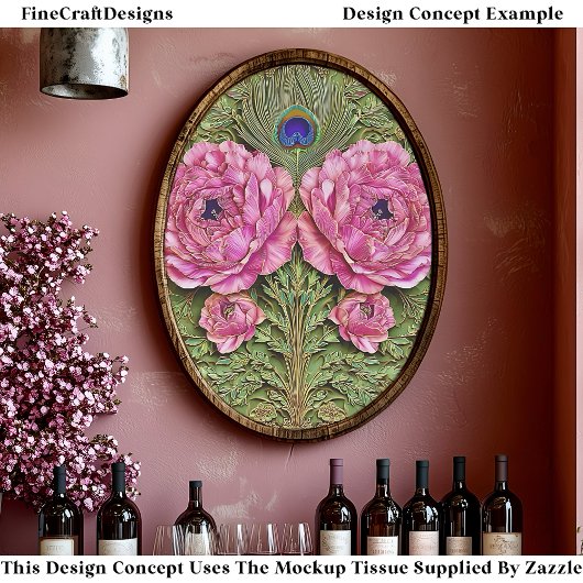 Roze pioenen & pauwveren Tegel EH6 Decoupage Tissuepapier