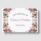 Roze pioenen rococo Lijst bruiloft Gastenboek (Voorkant)