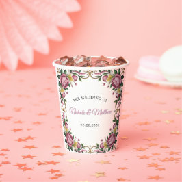Roze pioenen rococo Lijst bruiloft Papieren Bekers