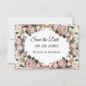 Roze pioenen rococo Lijst bruiloft Save The Date (Voorkant)
