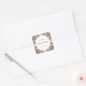 Roze pioenen rococo Lijst bruiloft Vierkante Sticker (Envelop)