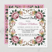 Roze pioenen rococo Lijst brunch & bubbels Kaart (Voorkant / Achterkant)