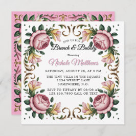 Roze pioenen rococo Lijst brunch & bubbels Kaart