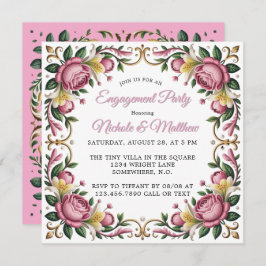 Roze Pioenen Rococo Lijst Engagement Party Kaart