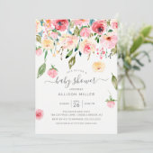 Roze Pioenen Roos Bloemen Baby shower Kaart (Staand voorkant)