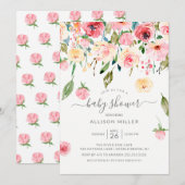 Roze Pioenen Roos Bloemen Baby shower Kaart (Voorkant / Achterkant)