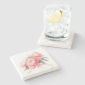 Roze Pioenen Steen Onderzetter (Zijkant)