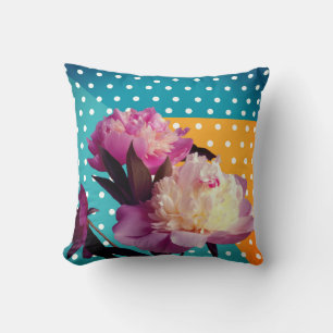 Roze Pioenen & Stippen Custom Kussen