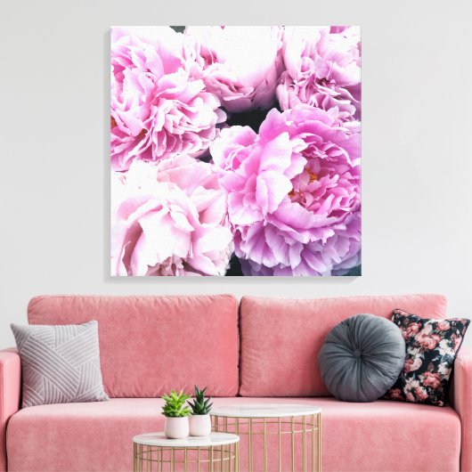 Roze Pioenen Stretched Canvas Print (Insitu (Woonkamer))