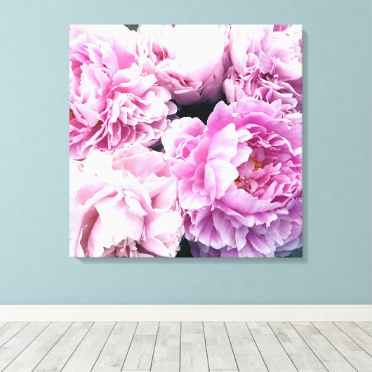 Roze Pioenen Stretched Canvas Print (Insitu (Houten vloer))
