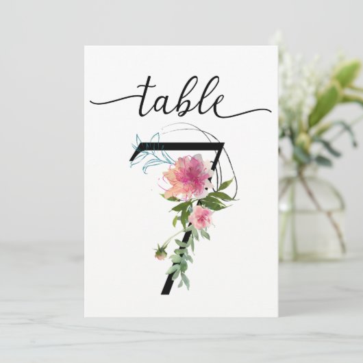 Roze Pioenen Tabel zeven Tafelnummer (Staand voorkant)