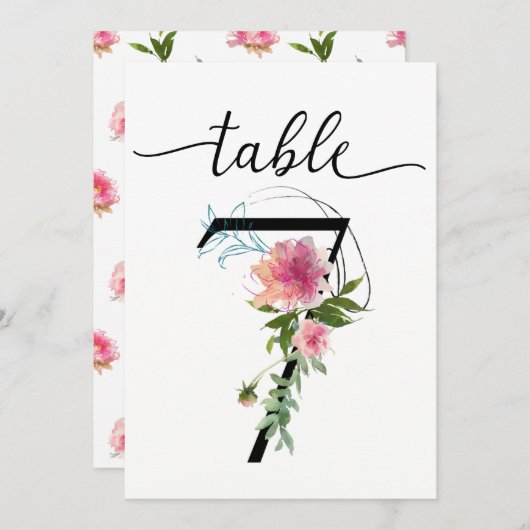 Roze Pioenen Tabel zeven Tafelnummer (Voorkant / Achterkant)