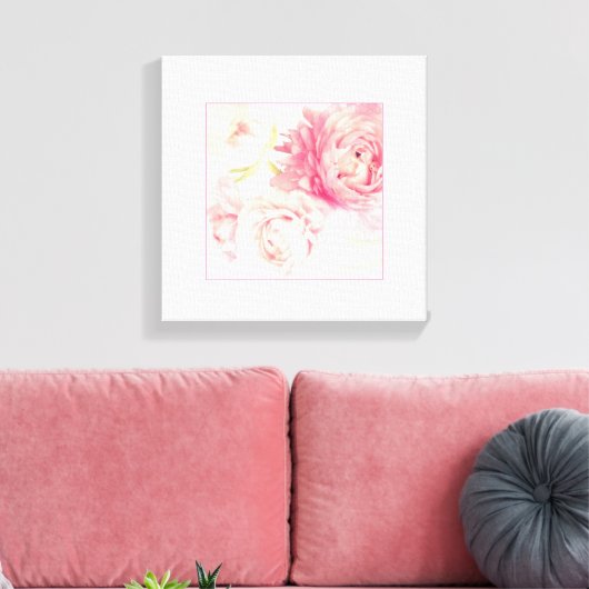 Roze Pioenen Uitgerekt Verpakt Canvas Art Print (Insitu (Woonkamer))